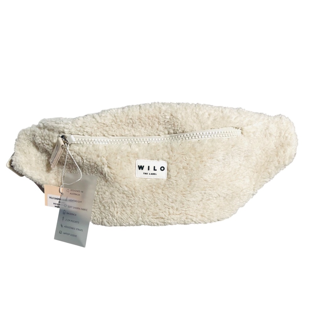 WILO Women Sherpa Waist Bag Solid OS Cream Faux Shearling Fleece Belt Bag NWT